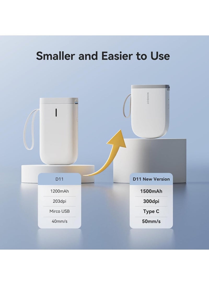 نيمبوت الة صنع الملصقات D11 اصدار جديد مع شريط، طابعة ملصقات بلوتوث 300 نقطة لكل بوصة، طابعة حرارية محمولة، صانع ملصقات لتنظيم المنزل والمكتب والمدرسة، ابيض - Image 2